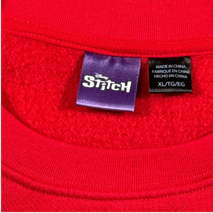 Disney Stitch adult XL brand and size labels inside red Christmas sweatshirt