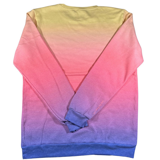 Back of women’s large multicolor ombré gradient crewneck sweatshirt