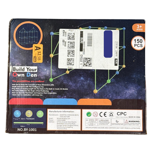 Back of Fun Sports Glow fort building kit packaging showing product details and building ideas.