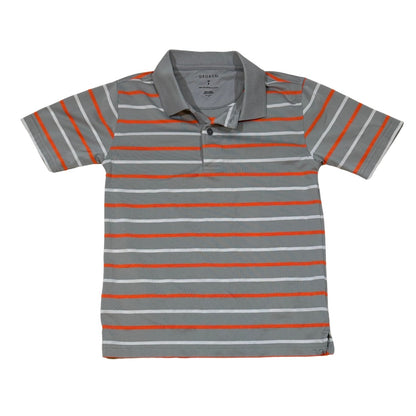 George boys size 8 gray polo shirt with orange and white stripes front view