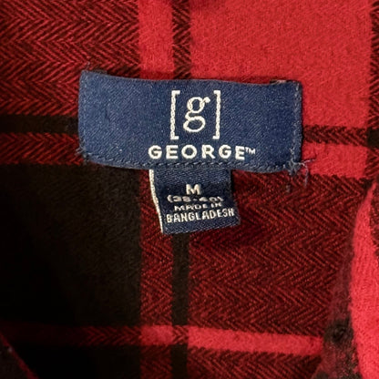 George men's medium 38–40 brand label inside red and black plaid flannel shirt.