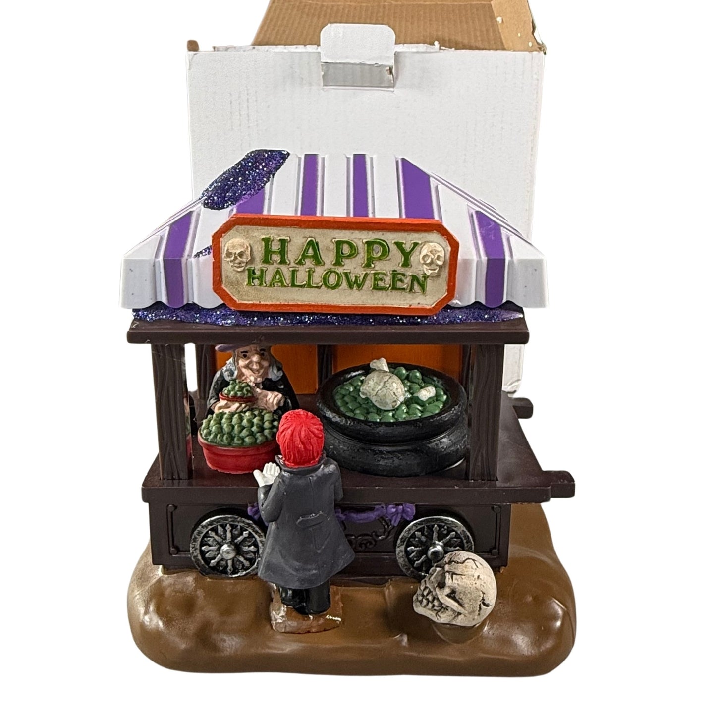 Halloween Spooky Village Witches Shop LED animated decor collectible.