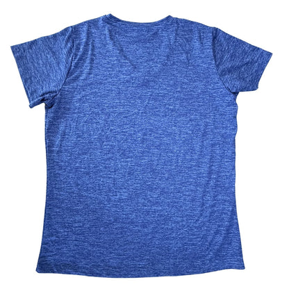 Back view of blue athletic shirt