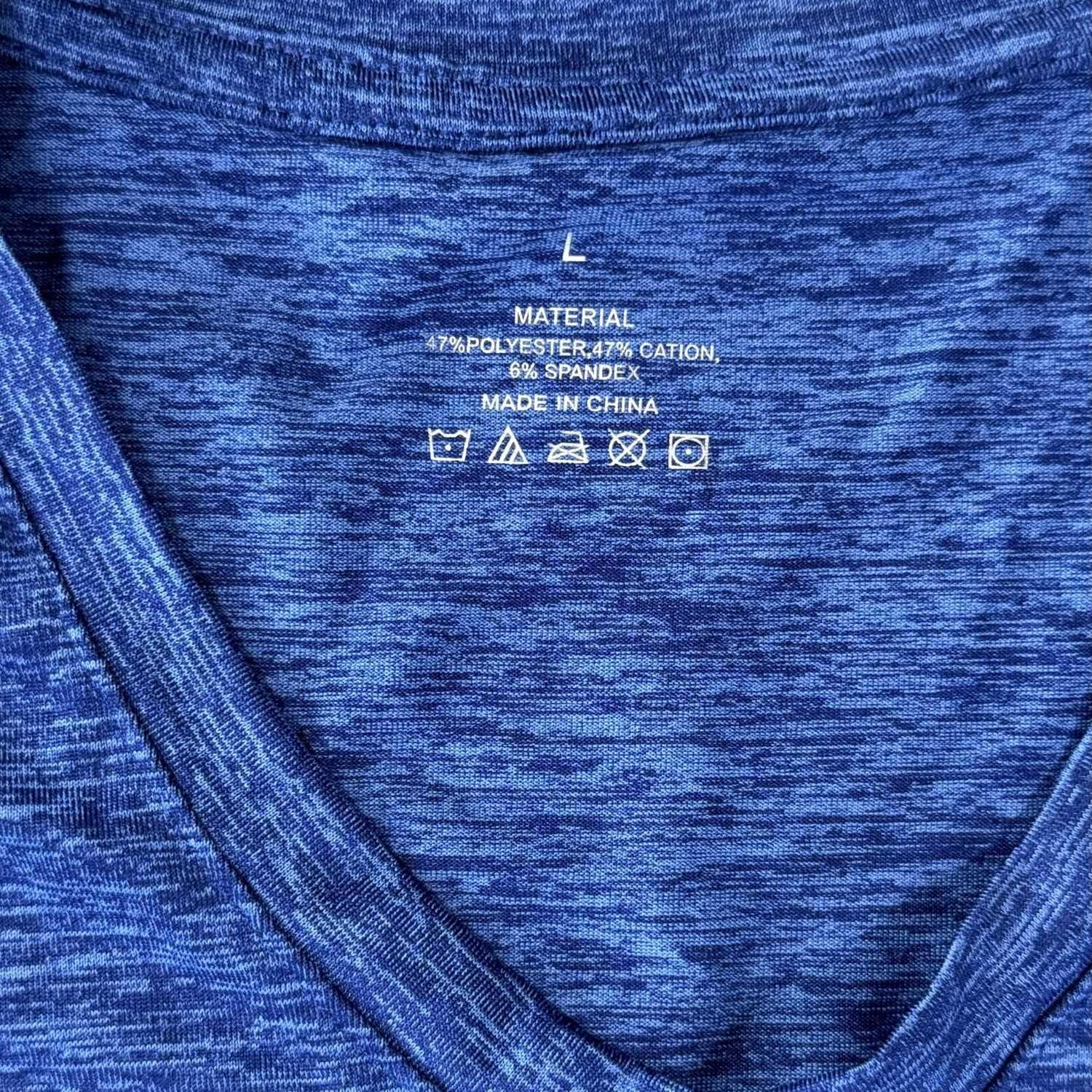 Back view of blue athletic shirt