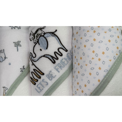 Soft baby hooded towel with pastel design close up