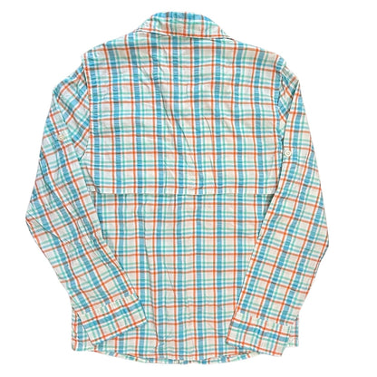 Back view of JK Boys multicolor plaid vented fishing shirt size Medium