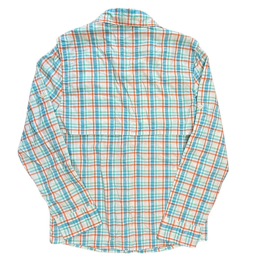 Back view of JK Boys multicolor plaid vented fishing shirt size Medium