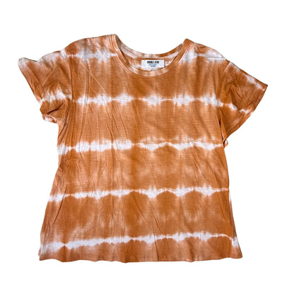 Juniors orange and white tie-dye shirt crew neck front view