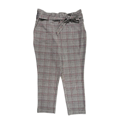 Front view of JustFab women’s 1X plaid paperbag-waist pants with matching tie belt