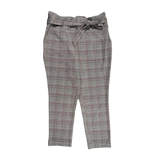Front view of JustFab women’s 1X plaid paperbag-waist pants with matching tie belt
