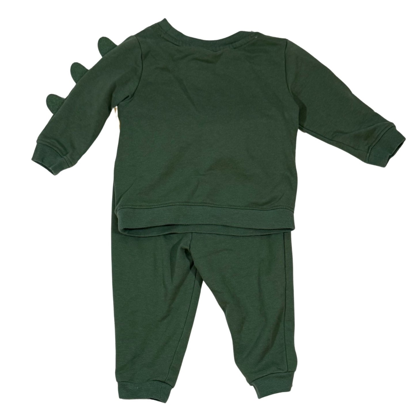 Back of Kidgets baby boy green alligator sweatshirt and jogger 2-piece set size 12 months