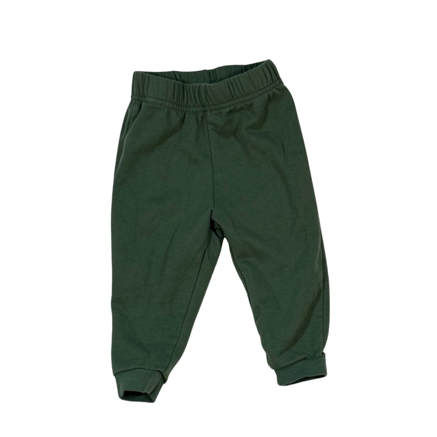 Kidgets baby boy green jogger pants with elastic waist and ribbed ankle cuffs