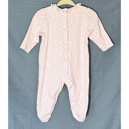 Back view of Little Me pink floral footed sleeper showing long sleeves, back snap closures, and enclosed feet.