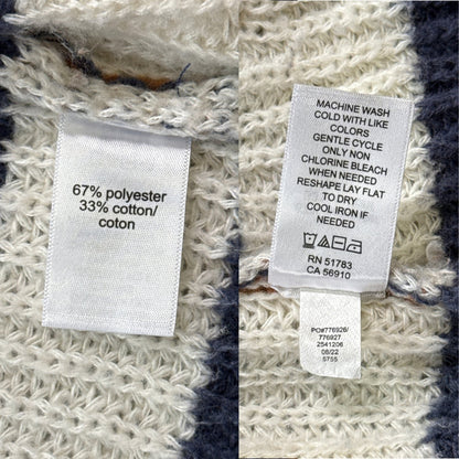 Material and care labels showing 67% polyester and 33% cotton on Maurices cardigan