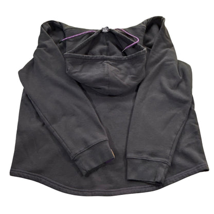 Back view of black Minnesota Vikings women’s XL hoodie showing the plain back, long sleeves, hood, and curved hem