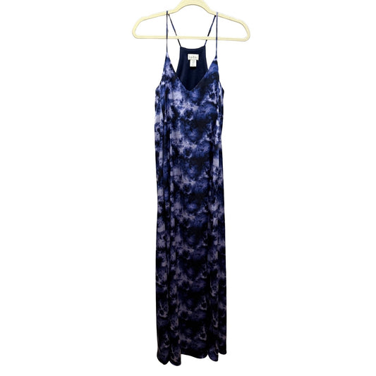Nicole Miller New York women's medium purple tie-dye maxi dress with spaghetti straps and racerback front view.