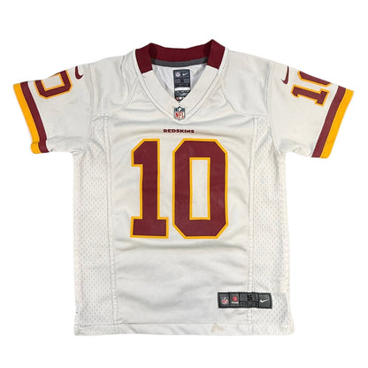 Front of white Nike NFL Washington Redskins Robert Griffin III number 10 jersey in youth Small