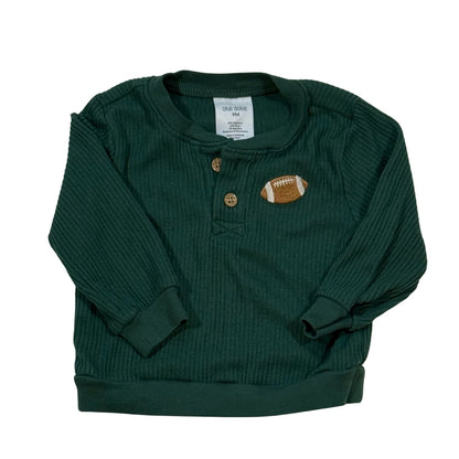 Okie Dokie baby boy forest green ribbed Henley top with embroidered football appliqué size 9 months