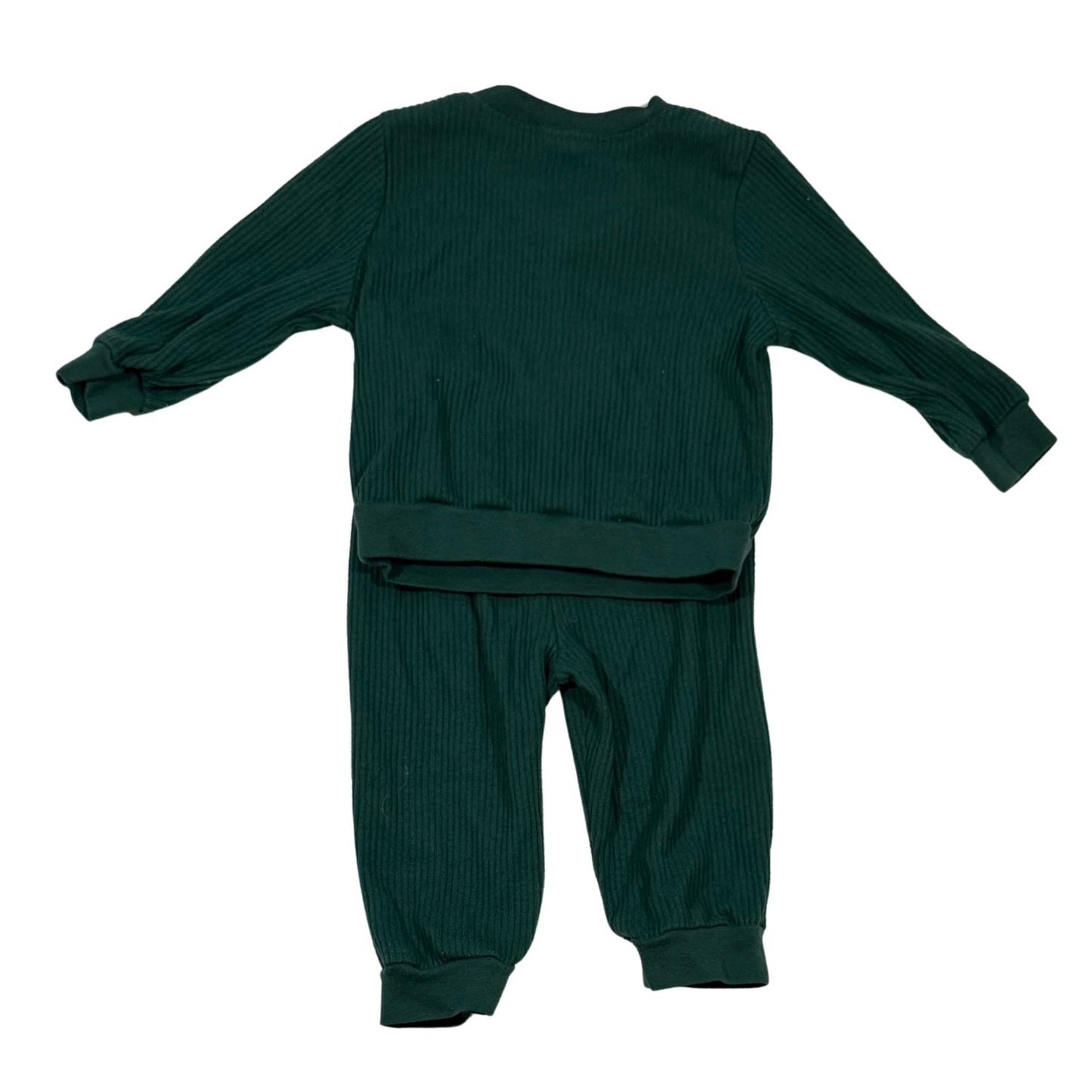 Okie Dokie baby boy forest green ribbed 2-piece outfit set size 9 months back view