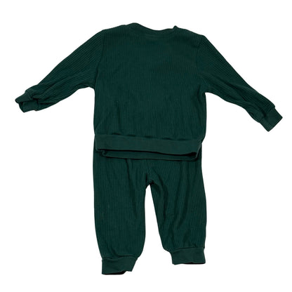 Okie Dokie baby boy forest green ribbed 2-piece outfit set size 9 months back view