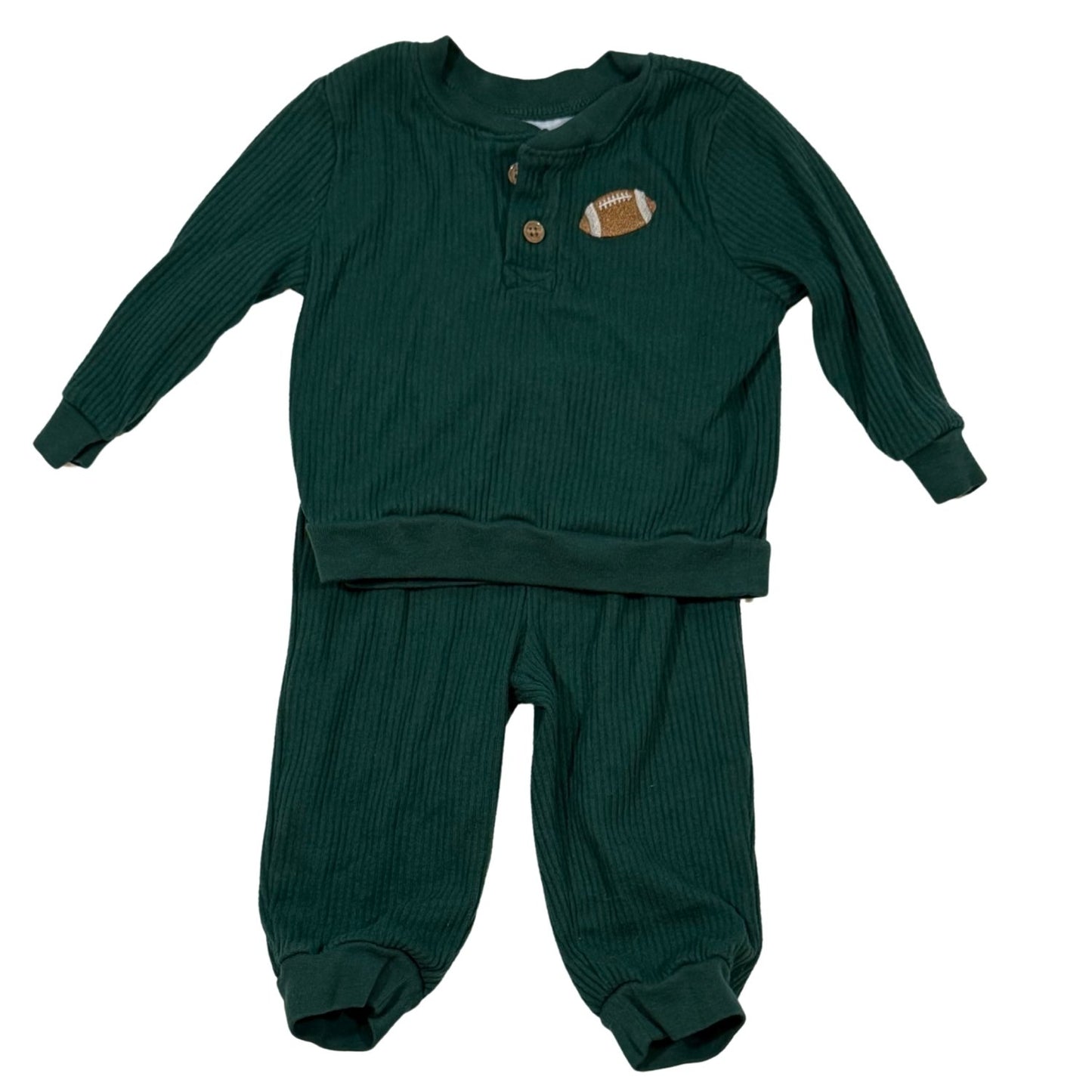 Okie Dokie baby boy forest green ribbed football 2-piece outfit set size 9 months