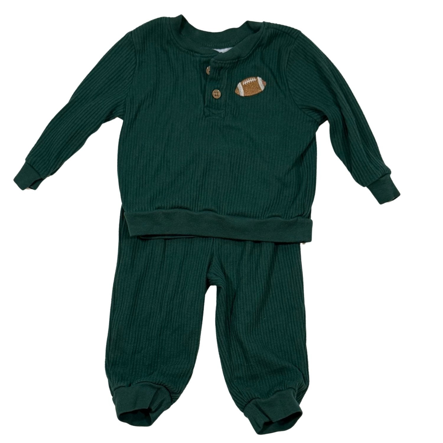 Okie Dokie baby boy forest green ribbed football 2-piece outfit set size 9 months