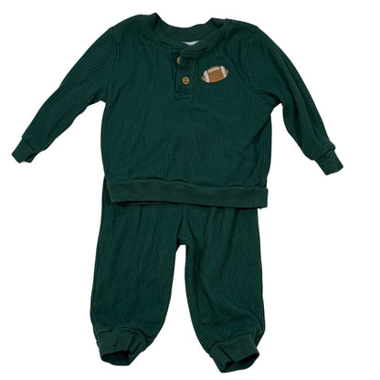 Okie Dokie baby boy forest green ribbed football 2-piece outfit set size 9 months