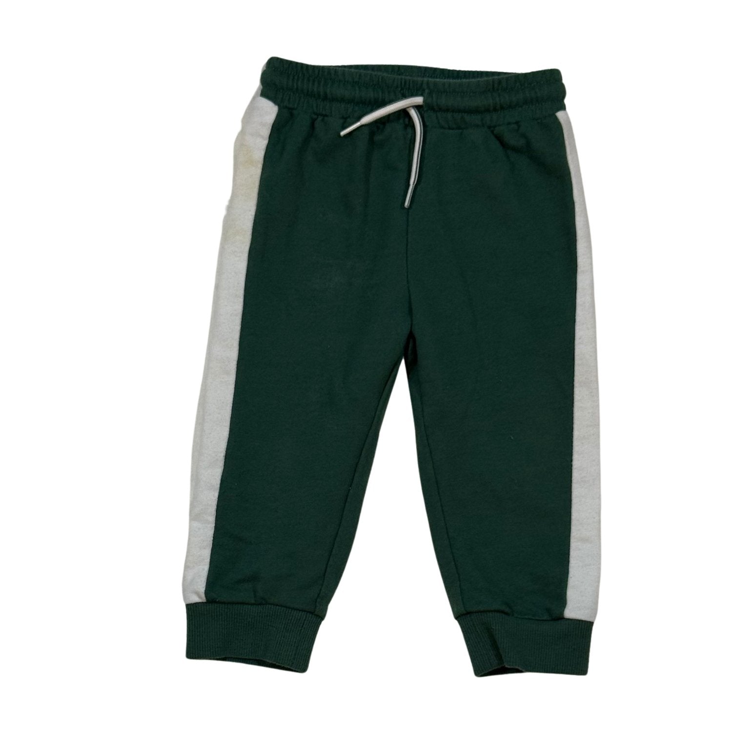 Okie Dokie baby boy forest green jogger pants with white side stripes size 12 months front