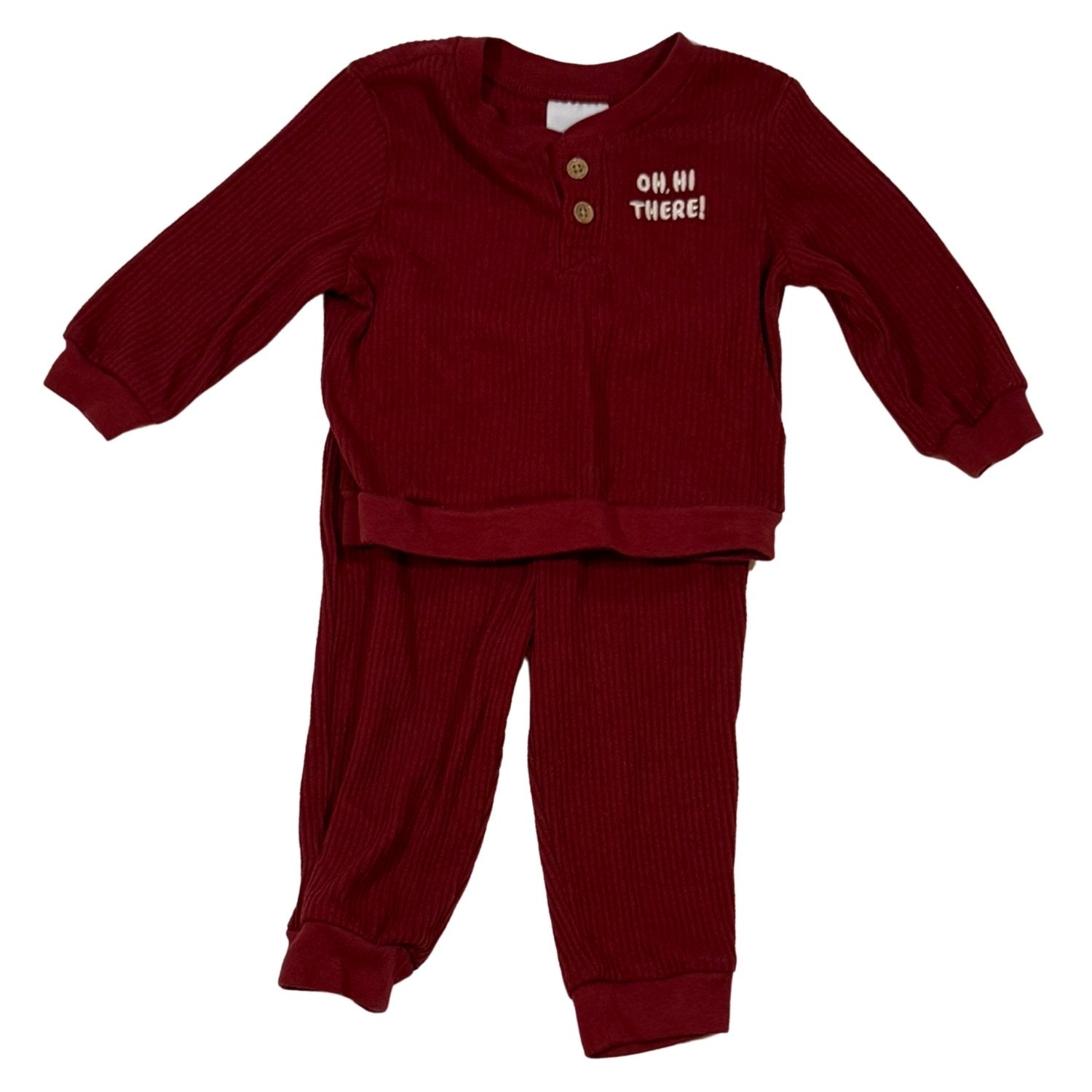Okie Dokie baby boy red ribbed 2-piece outfit set size 9 months