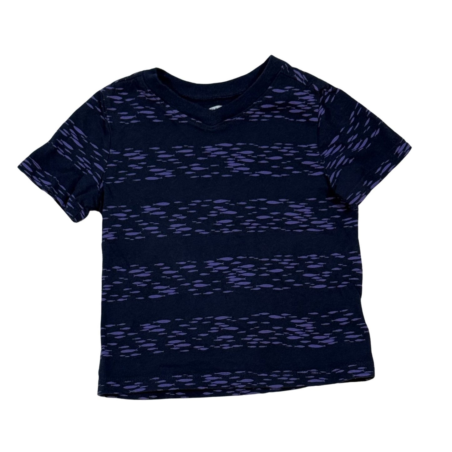 Old Navy baby boys 18-24 month navy blue V-neck T-shirt with allover purple fish print