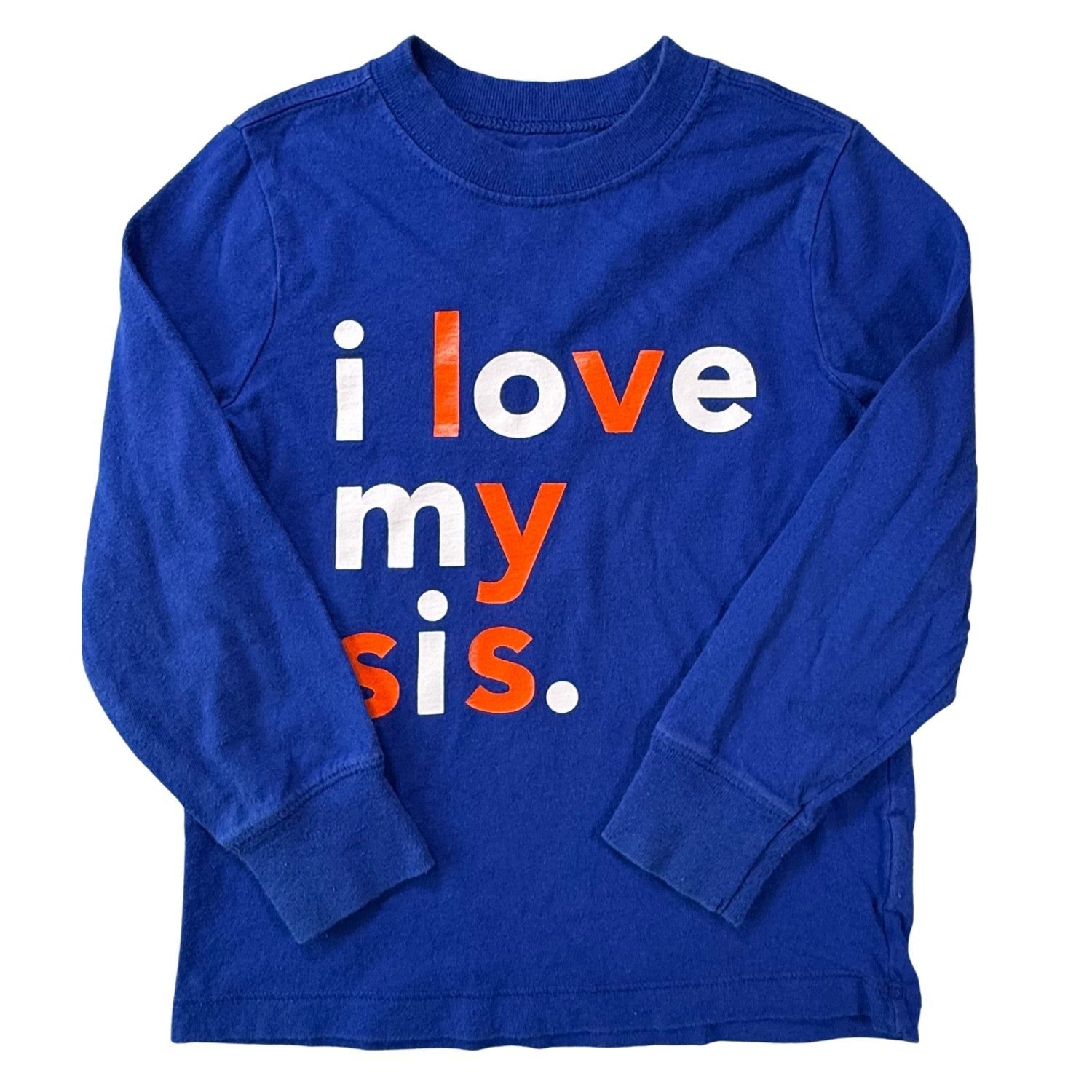 Old Navy toddler size 5T blue I Love My Sis shirt front view with sleeves