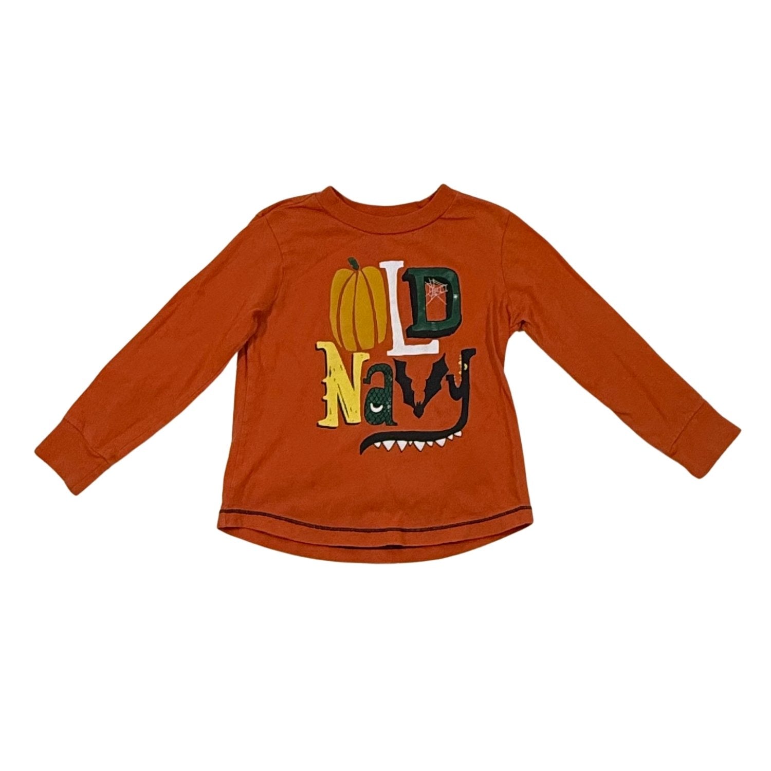 Old Navy boys size 5T orange long sleeve Halloween graphic shirt front view