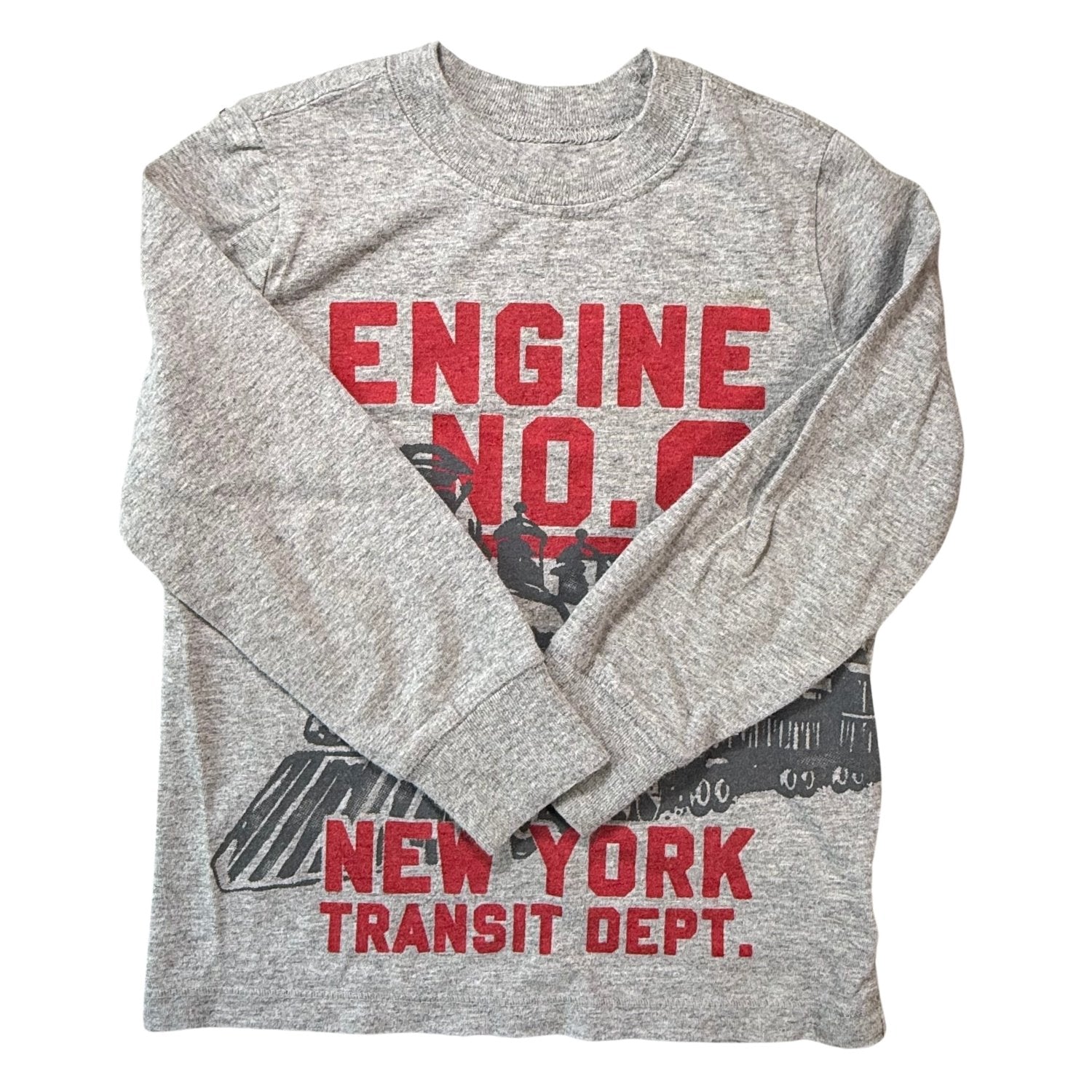 Folded front view of Old Navy boys size 5T Engine No. 9 train graphic shirt