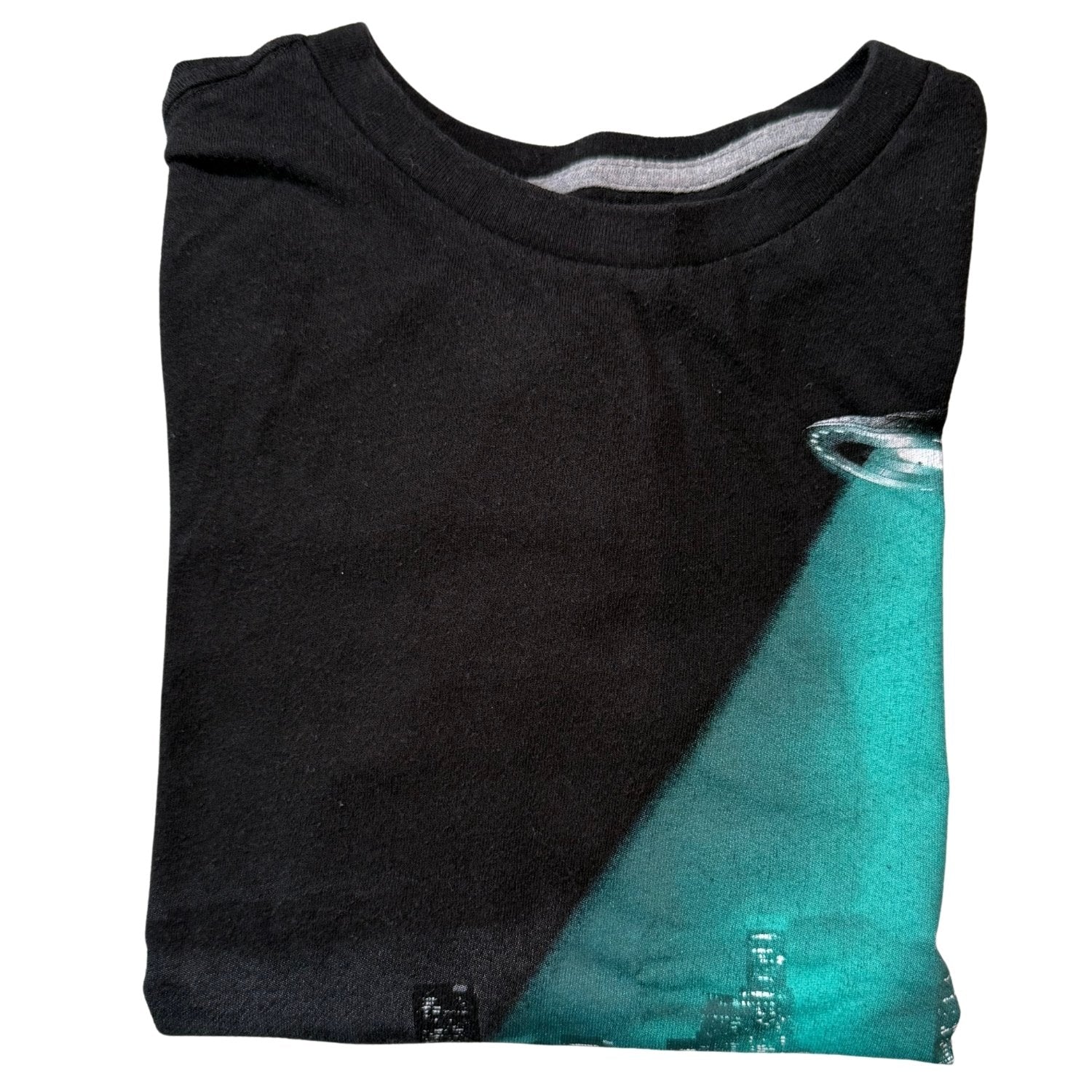 Old Navy boys size 8 black Out of This World graphic long sleeve shirt folded view