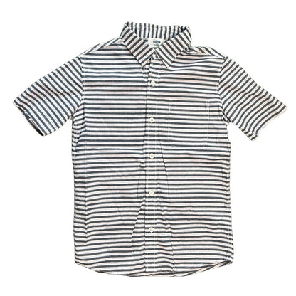 Front view of Old Navy boys white navy and red striped button-up shirt size Medium 8