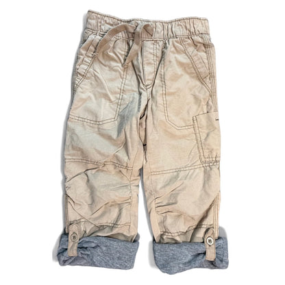 Old Navy boys tan lined utility pants size 5T with legs rolled and secured by button tabs