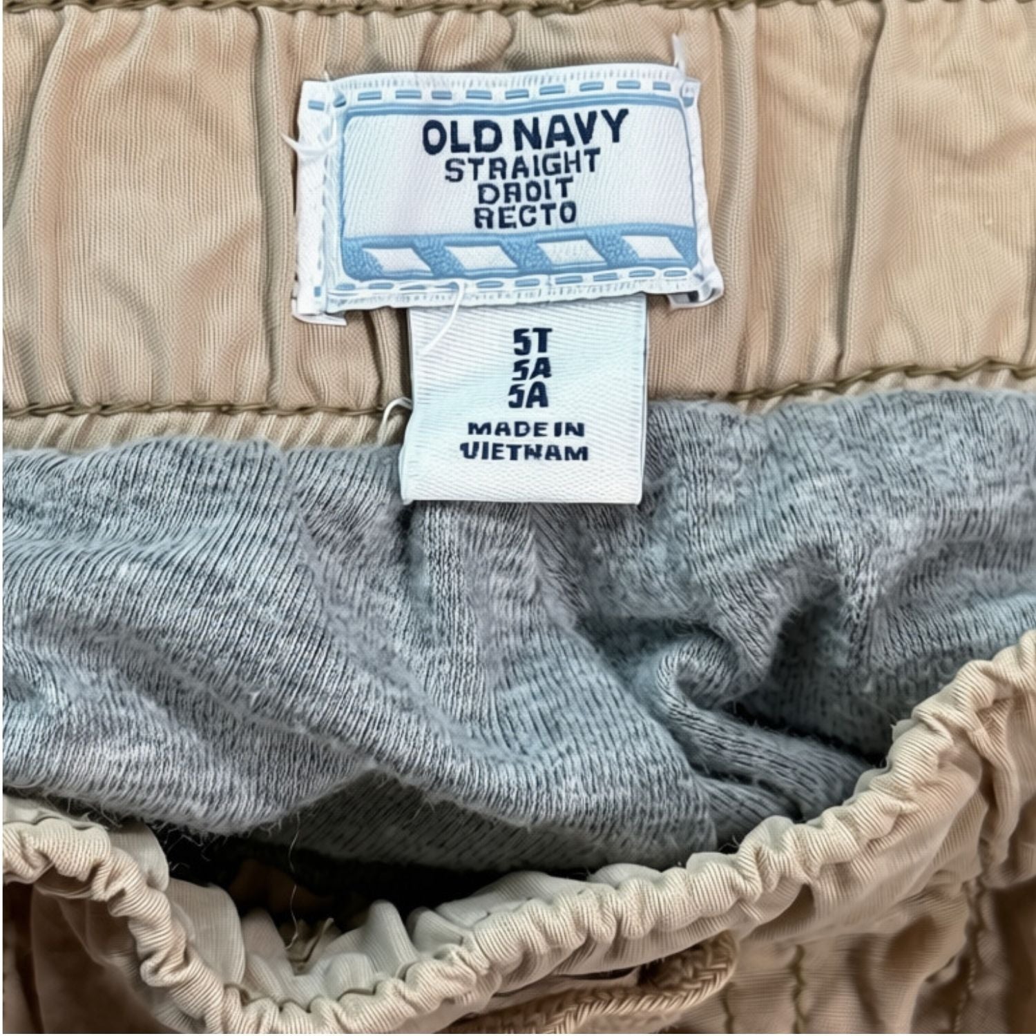 Old Navy boys tan lined roll-up utility pants size 5T brand and size tag