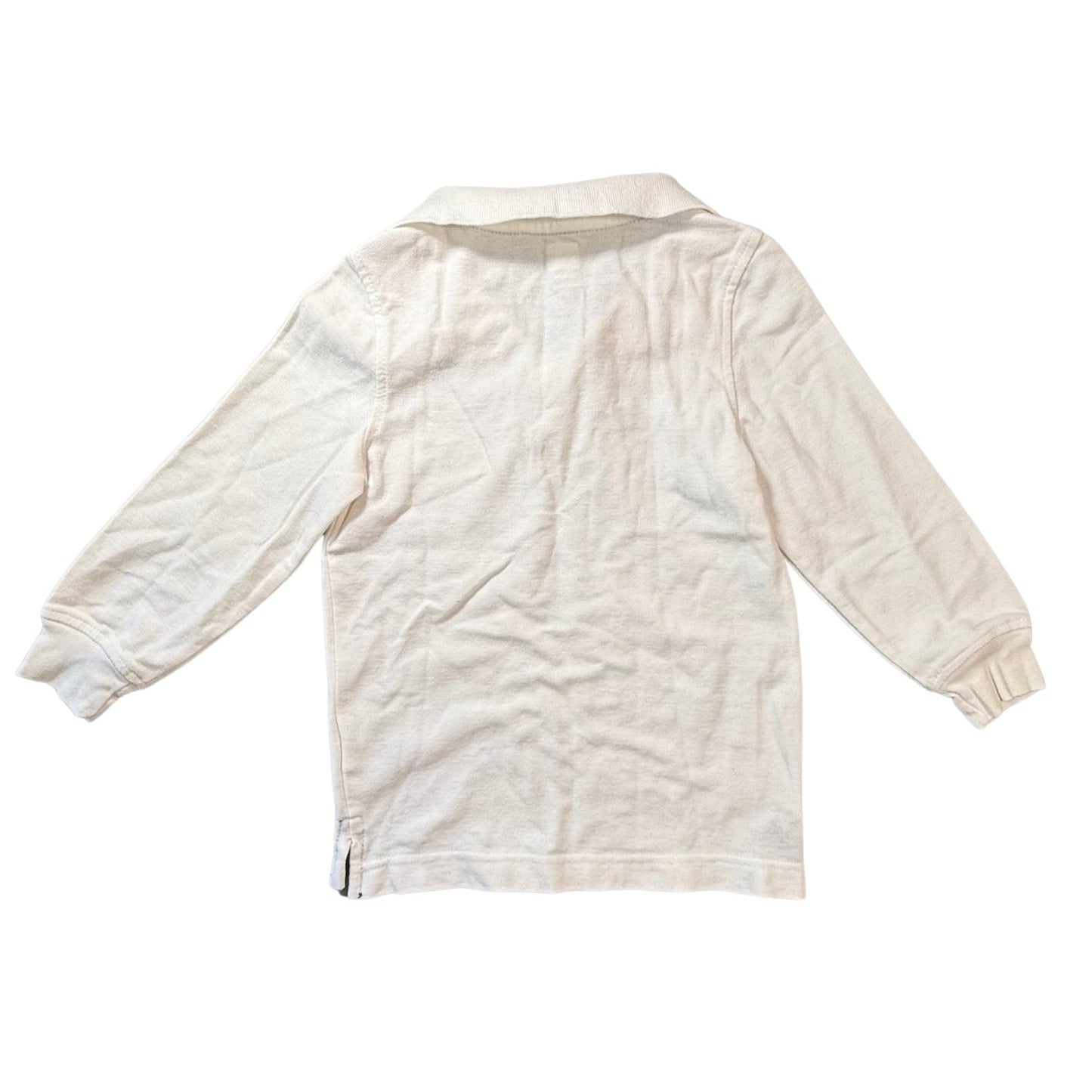 Back view of Old Navy boys white long-sleeve pique polo shirt size 5T