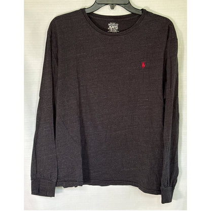 Front view of a charcoal heather Polo Ralph Lauren men’s long-sleeve T-shirt with a red embroidered pony logo