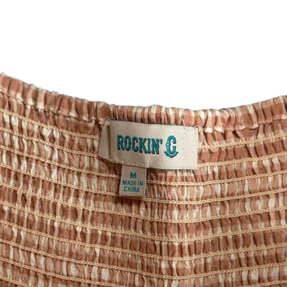 Rockin G brand tag on women's gingham smocked top