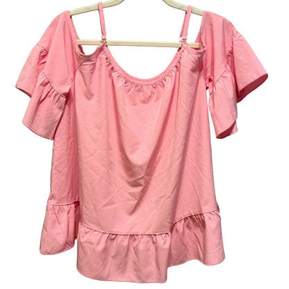 SHEIN women's pink off shoulder ruffle top with adjustable straps in size Large.