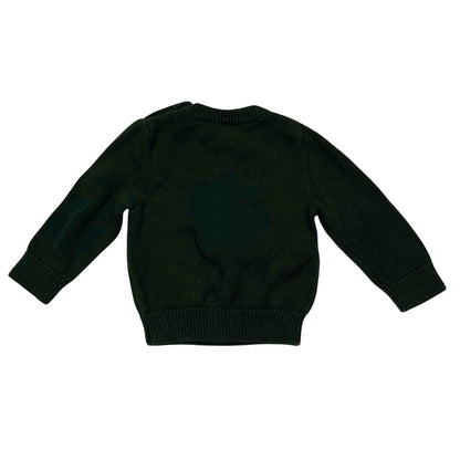 Back view of Starting Out dark green baby Christmas knit sweater size 12 months