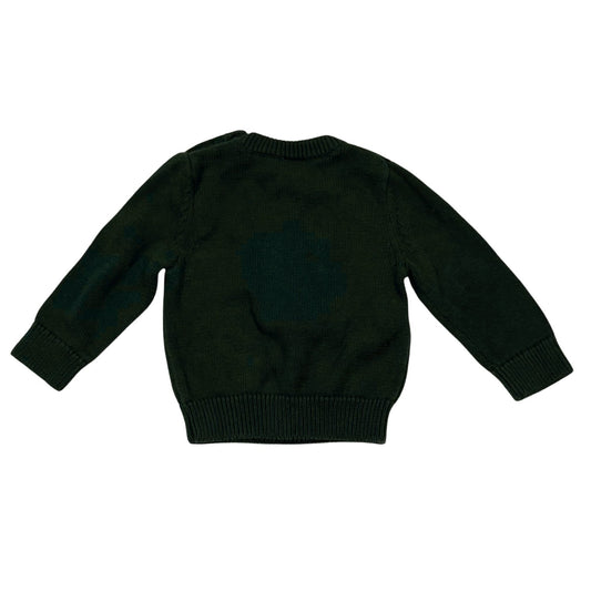 Back view of Starting Out dark green baby Christmas knit sweater size 12 months
