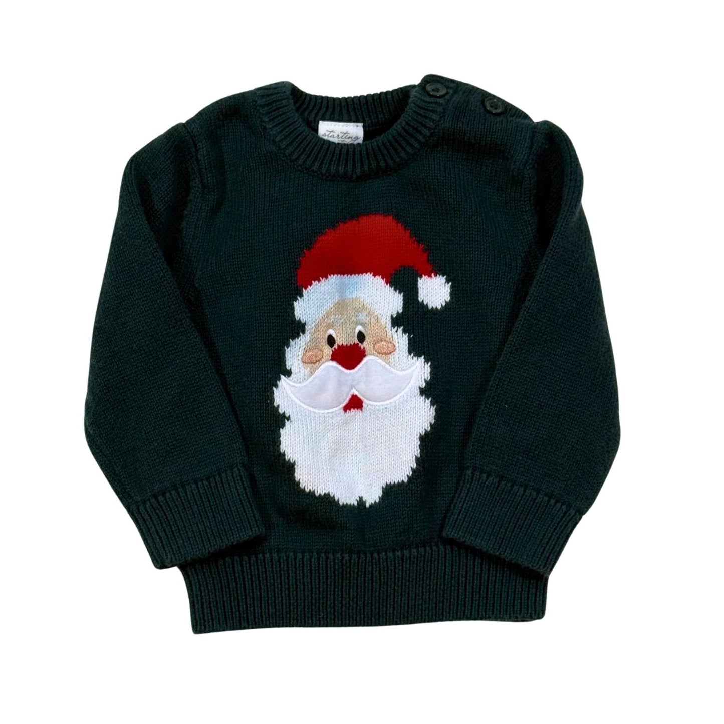 Starting Out baby dark green Christmas Santa knit sweater size 12 months front view