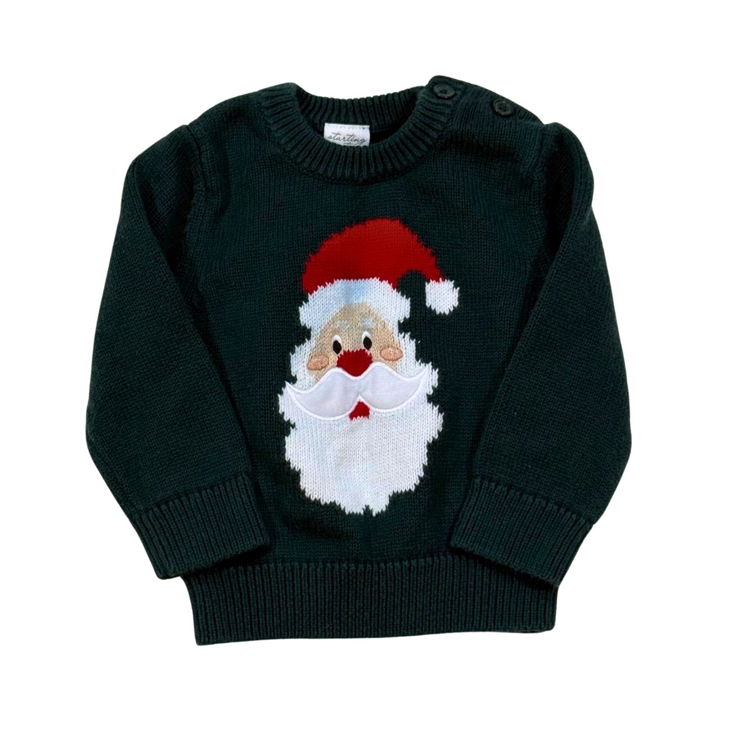 Starting Out baby dark green Christmas Santa knit sweater size 12 months front view