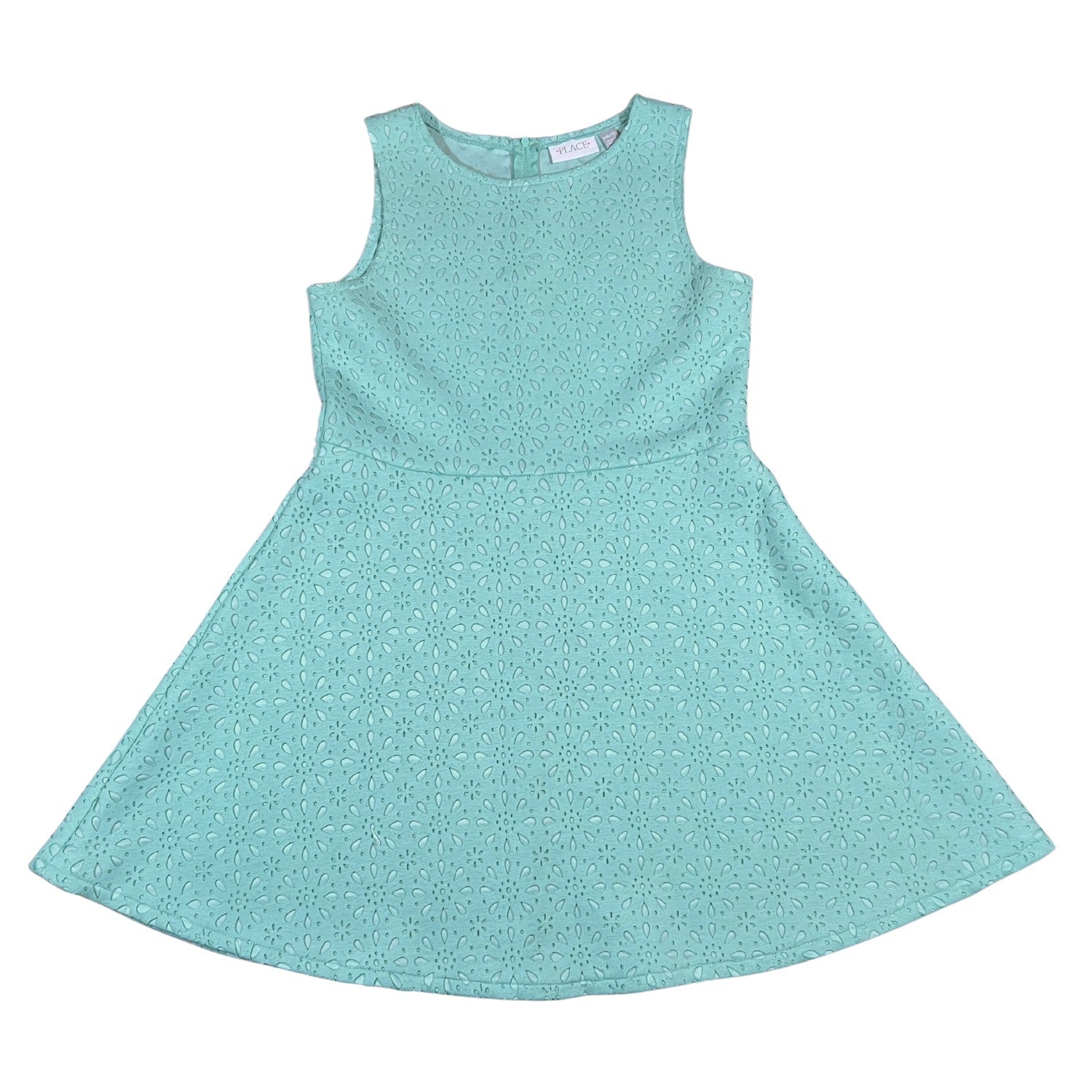 Pre-owned The Children’s Place turquoise sleeveless dress with flower cut-out overlay – Girls XXL 16 – Our Families Attic
