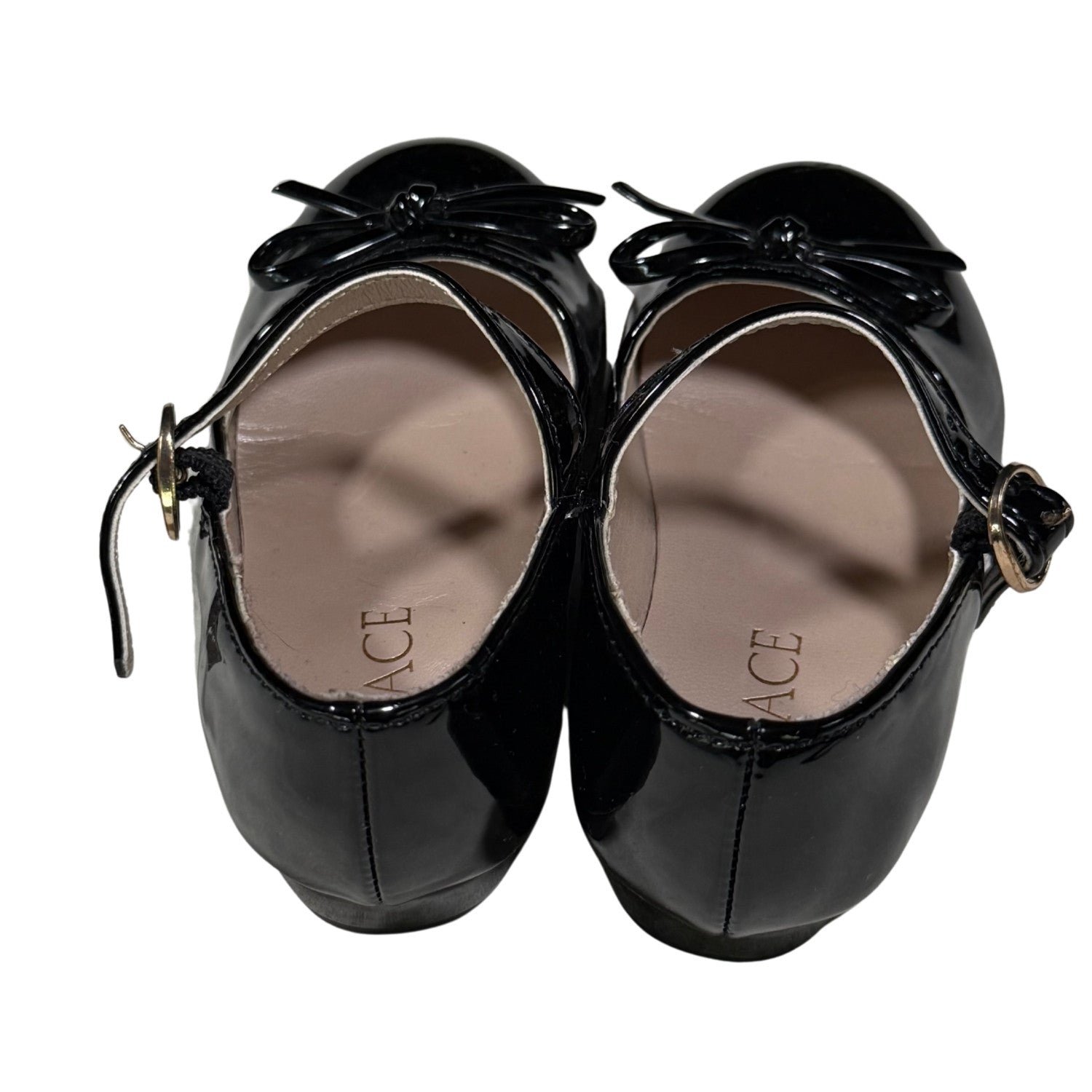 Black dress shoes for toddler girl back view