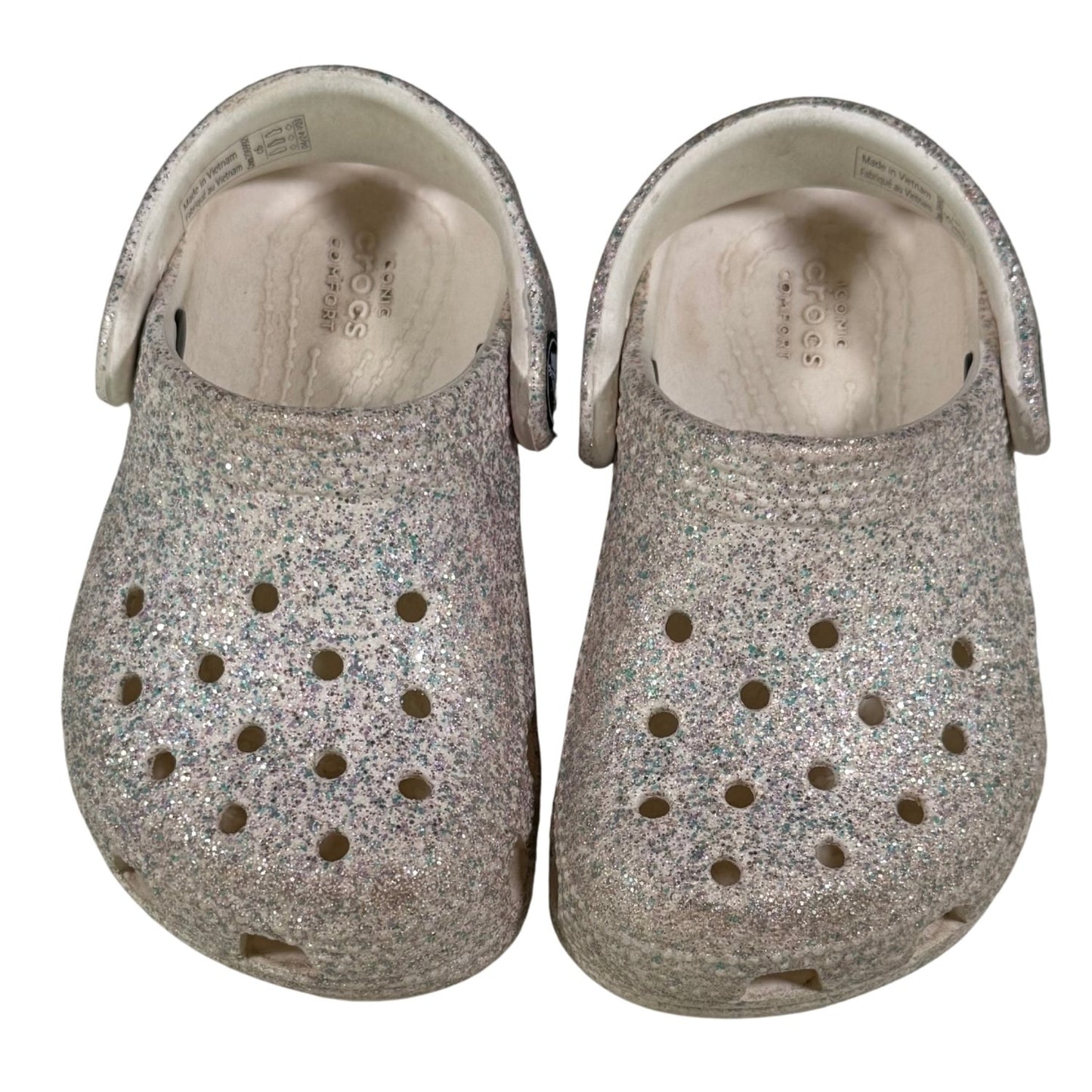 Toddler girl iridescent glitter Crocs classic clogs size 6 front view