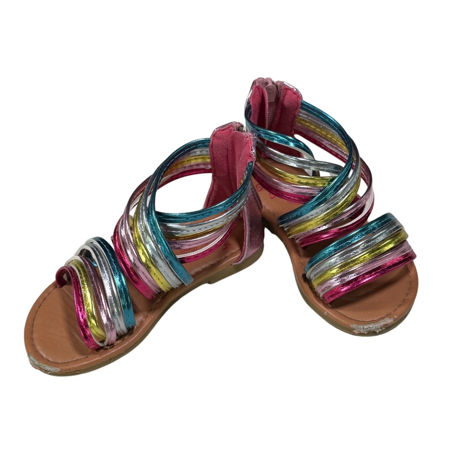 Colorful sandal with multiple straps on a white background