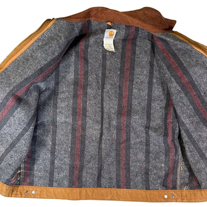 Interior striped blanket lining of vintage Carhartt J01 Detroit Jacket